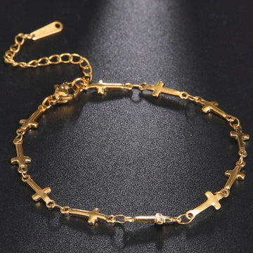 Popular Gold Color Cross Stainless Steel Jesus Christian Chain Bracelets for Women - Religious Jewellery - The Jewellery Supermarket